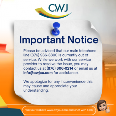 NOTICE - Main Telephone Line Down